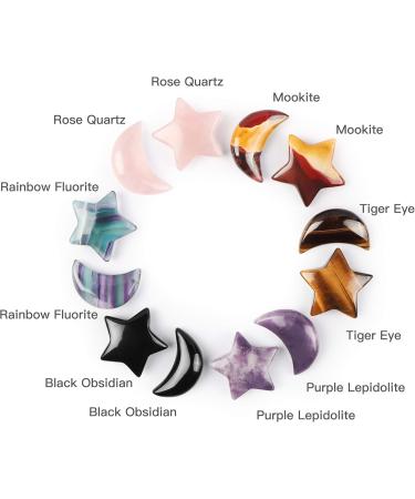 Artistone Black Obsidan Moon Star Shaped Worry Stones Healing Crystal Set Natural Gem Crystal and Healing Pocket Stone for Reiking Home Office Decor DIY Jewelry Making(Gift Box) Black Obsidian - Buy Online on GoSupps.com