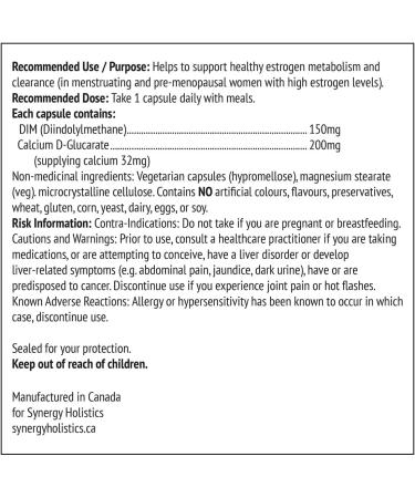 DIM Synergy - Dim Supplement with Calcium D-Glucarate Supports Desirable Estrogen Metabolism and Clearance Hormone Balance Supplement for Women 150mg DIM & 200mg Calcium D-Glucarate - 120 Veg Caps - Buy Online on GoSupps.com