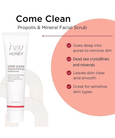 Hey Honey Skincare Come Clean Propolis and Dead Sea Salt Facial Scrub - Brighten Dark Spots, Remove Blackheads, Polish All Skin Types - Gentle Daily Exfoliator - Buy Online on GoSupps.com