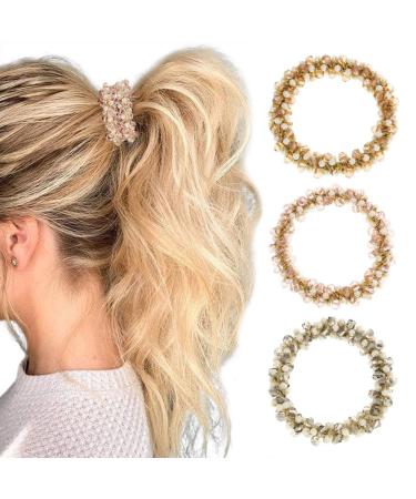 Brinie Pearl Hair Ties Rhinestone Elastic Ponytail Holder Pink Hair Scrunchies Stretchy Hair Bands Hair Elastics Hair Accessories for Women and Girls (Pack of 3) - Buy Online on GoSupps.com