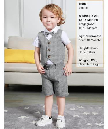 Mint Green Baby Boy 3pcs Gentleman Suit | Dark Grey Herringbone Wedding Christening Outfit | 12-18 Months - Buy Online on GoSupps.com