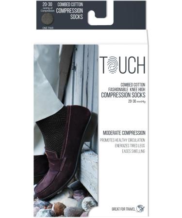 Touch Men's Compression Dress Socks - 20-30 mmHg Graduated Support Knee High Business Casual Black Herringbone Medium - Buy Online on GoSupps.com