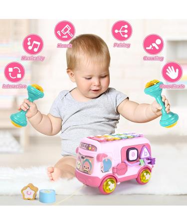 Yellcetoy Musical Bus - Sensory Baby Toys Gift for Girls 1 Year+ | Motor Skills & Educational Toys for 12-18 Months | Pink Rassel Wheel & Xylophonous Motor Cubes - Buy Online on GoSupps.com