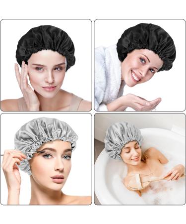 Fuyamp 2 Packs Satin Sleep Cap Adjustable Silky Sleep Bonnet for Women Long Curly Hair Double-Sided Waterproof Satin Hair Cap Extra Large Sleep Satin Bonnet for Women Girls Sleeping Grey+Black - Buy Online on GoSupps.com