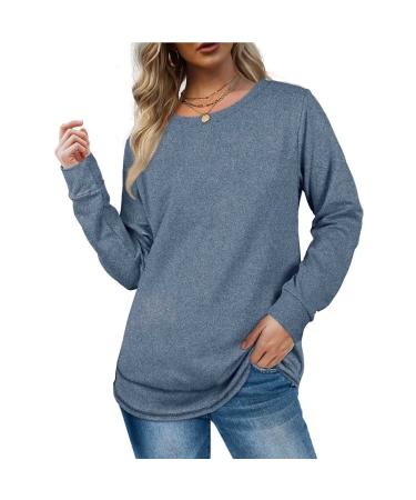 FAVIPT Tunic Tops for Women Casual Twist Knot Front Shirt Long Sleeve Crewneck T-Shirt Loose Fit Blouses Fall Fashion Clothes XX-Large A006**blue