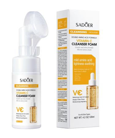 Vitamin C Foaming Face Cleanser with Brush Foaming Cleanser for skin tone Reduces fine lines & wrinkles Exfoliates the skin