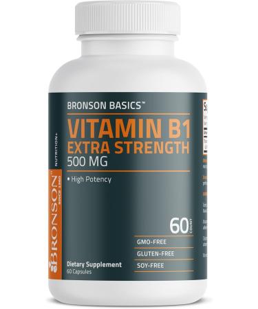 Bronson Vitamin B1 Extra Strength 500 MG High Potency Non-GMO, 60 Capsules Unflavored 60 Count (Pack of 1) - Buy Online on GoSupps.com