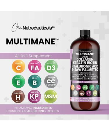 Premium Liquid Collagen with Biotin, Keratin, Saw Palmetto - Hair Skin and Nails Vitamins - Made in USA - 16 Fl. Oz - Buy Online on GoSupps.com