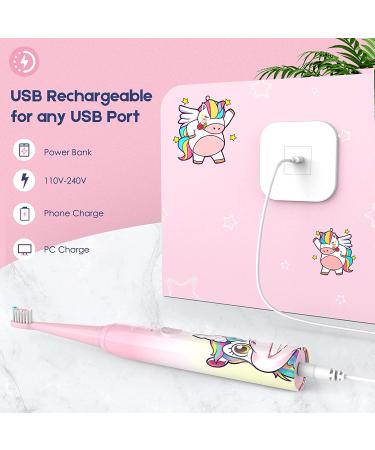 Kids Rechargeable Electric Unicorn Toothbrush with Timer - Sonic Technology, 3 Modes, Waterproof - Pink - Buy Online on GoSupps.com