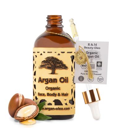 R&M Beauty-Oleo R&M Organic Cold Pressed Argan Oil - Fair Trade Moroccan Oil for Hair Face Nails & Lips Scars & Pimples & Massage Oil - Bottle