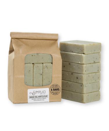 Green Tea Mint & Clay Natural Soap (smooth + pure essential oils) 6 Bar Value Bag. Palm Free