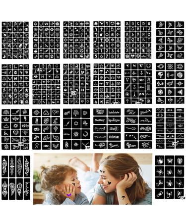 458 Pcs Henna Tattoo Kit 20 Sheets Henna Tattoo Stencil Flower Butterfly Glitter Tattoo Stickers for Boys and Girls Body Painting Airbrush Art Template