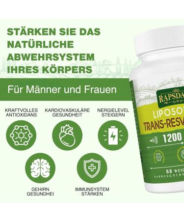 1200mg Liposomal Trans-Resveratrol - High-Dose Pure Formula 98% Trans-Resveratrol from Japanese Knotweed 60 Capsules for Optimal Health - Buy Online on GoSupps.com