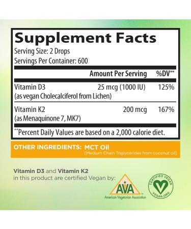Zoomavit Vegan Liquid Vitamin D3 K2 Drops - 1000 IU D3 & 200 mcg K2 - Plant Based with Coconut Oil for Maximum Absorption - Buy Online on GoSupps.com