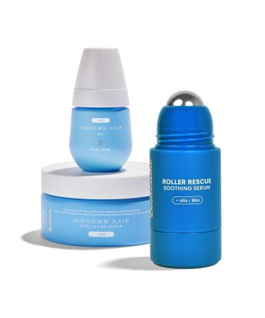 Bushbalm Ingrown Hair Routine - Roller Rescue Nude Oil and Nude Scrub Bundle - AHA & BHA - Exfoliating Soothing Cooling for Intimate Areas Underarms - Helps With Razor Bumps Ultimate(Trio Bundle) Roller-Nude Trio