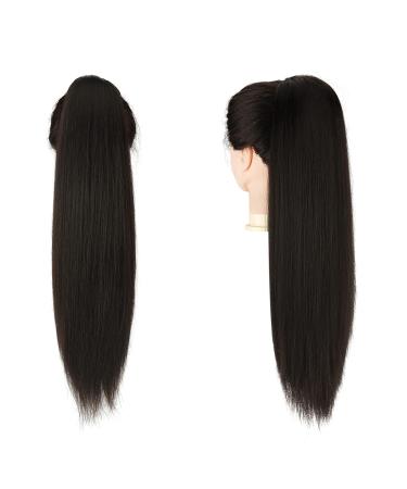 Feshfen 60cm Ponytail Extensions - Darkest Brown Synthetic Drawstring Hair Extensions for Women | Long Straight Braid - Buy Online on GoSupps.com