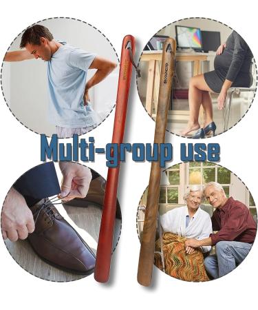 Brosisincorp 23.6 Long Handle Wooden Shoe Horn - Easy Wear Helper for Seniors, Women, Kids, Baby, and Elderly - Black Walnut with Hanging Rings - Buy Online on GoSupps.com