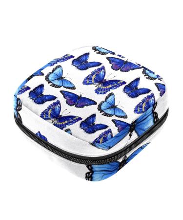 Beautiful blue napkin storage bag with fly-butterfly pattern portable menstrual cup with zipper for teenagers girls women women