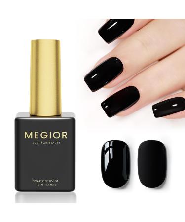 MEGIOR Black Gel Nail Polish 15ml Gel Polish 1PCS Soak Off UV LED Nail Gel Polish for Nail Art Manicure Salon DIY Home for Women Girls Nails