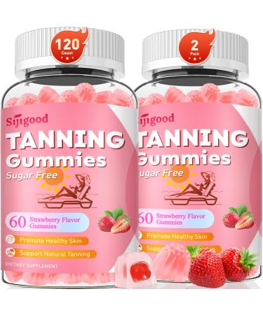 2 Pack Tanning Gummies - Sugar Free Daily Tanning Gummies for Woman & Men, Self Tanning Melanin Supplements with Lycopene & Astaxanthin for Skin Health, Strawberries Flavor, 120 Count 60 Count (Pack of 2)