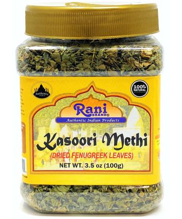 Rani Fenugreek Leaves Dried (Kasoori Methi) 3.5oz (100g) PET Jar  All Natural | Vegan | Gluten Friendly | NON-GMO | Indian Origin PET JAR 3.5 Ounce (Pack of 1)