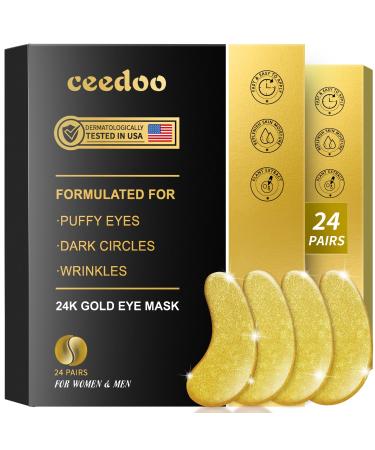 Eye Gel Pads - 24 Pairs Golden Under Eye Patches with Collagen & Hyaluronic Acid Anti-Aging Eye Mask for Puffiness Dark Circles & Wrinkles Relieve Refreshing & Revitalize Skin