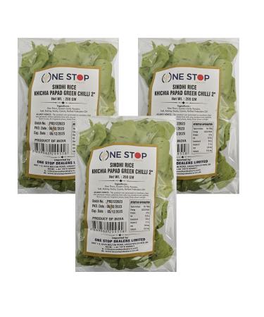 One Stop Dealer Sindhi Rice Khichia Papad (200 Gram) - Crispy and Delicious Made with Indian Ingredients Accompaniment to Any Meal (Pack of 3 Sindhi Rice Khichia Papad Green Chilli)