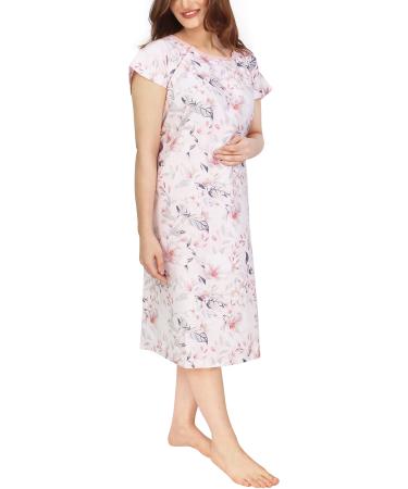 NY Threads Hospital Gown Soft and Stylish Patient Gown (Small-Medium White Rose - Pink) Small-Medium White Rose - Pink