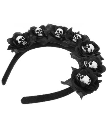 PATKAW Mexican Rose Flower Crown Day of the Dead Headband Skull Hair Band Halloween Party Costume Headpiece Gothic Costume Accessories Black