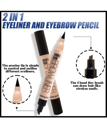 MIELIKKI 2 in 1 Waterproof Eyeliner & Eyebrow Pen - Smudge Proof Liquid Brow Pencil with Micro-Fork Tip Travel Friendly Dark Brown #103 - Buy Online on GoSupps.com