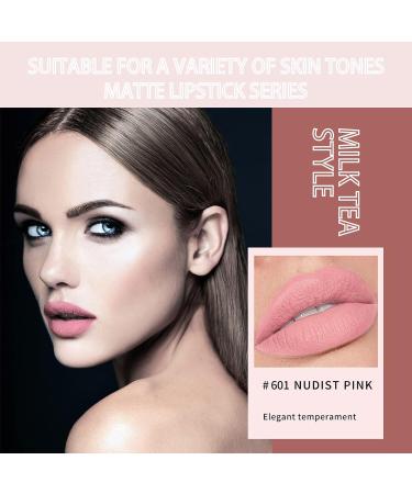 Long Lasting Waterproof Matte Lipstick - #601 Nudist Pink for Women | Moisturizing Velvet Lip Gloss Non Stick Cup Tinted Lip Balm Fade Resistant - Buy Online on GoSupps.com