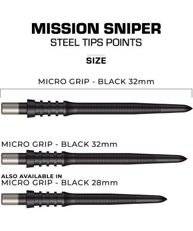 Mission Darts Sniper Points Micro Grip | Steel Tip Replacement Points | 32mm - Black | Various Colours/Sizes - Buy Online on GoSupps.com
