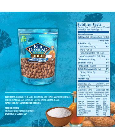 Blue Diamond Salt N' Vinegar Almonds - 16 Oz Resealable Bag (Pack of 1) - Buy Online on GoSupps.com