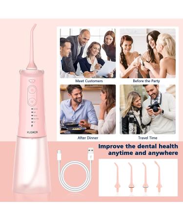 Cordless Water Dental Flosser - KUSKER Portable Oral Irrigator with 5 Modes & 4 Jet Tips - Rechargeable & IPX7 Waterproof - Pink - Buy Online on GoSupps.com