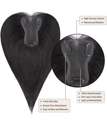 10 Inch Black Human Hair Topper for Thinning Hair | Clip In Real Hair Swiss Base | Dark Brown Wiglet for Women - Buy Online on GoSupps.com