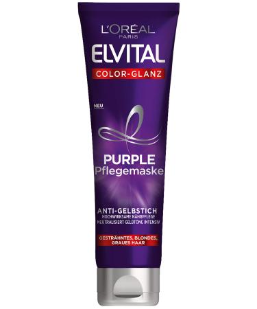 L'Or al Paris LOr al Paris Elvital Hair Treatment for blonde highlights gray hair neutralizes yellow tones Color Glans Purple care mask against yellow sweat 6 x 150 ml