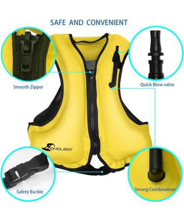 OMOUBOI Inflatable Snorkel Vest Adult Swimming Jacket - Yellow, 90-220 lbs | Dive, Surf, Swim Safely in Water Sports - Buy Online on GoSupps.com