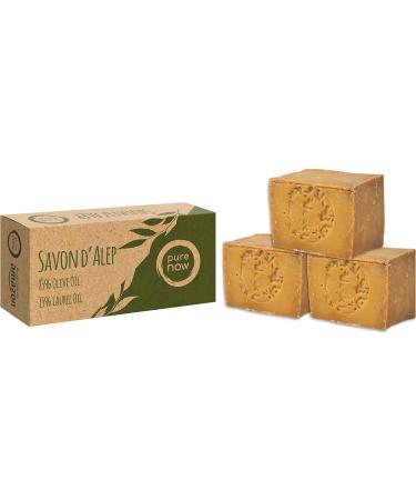 Pure Now Aleppo Soap 3 x 200g - Handmade with 85% Olive Oil, 15% Laurel Oil - PH Neutral Detox Bar - Buy Online on GoSupps.com
