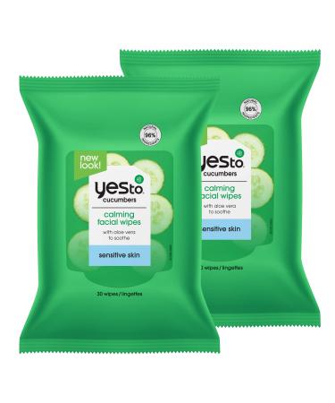 Yes To Cucumbers Soothing Hypoallergenic Facial Wipes 30 Ct 2 Pack | Sensitive Skin | Gently Cleanses | Cucumbers and Aloe Vera | Vegan | 95% Natural Ingredients