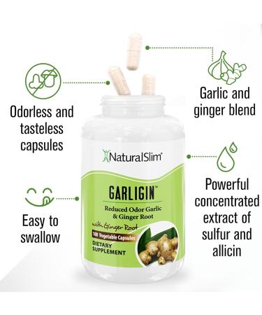 NaturalSlim Garligin Odorless Garlic Supplement with Ginger for Immune Support Metabolism Booster Supports Natural Body Balance & Improves Digestion - 100 Capsules - Buy Online on GoSupps.com