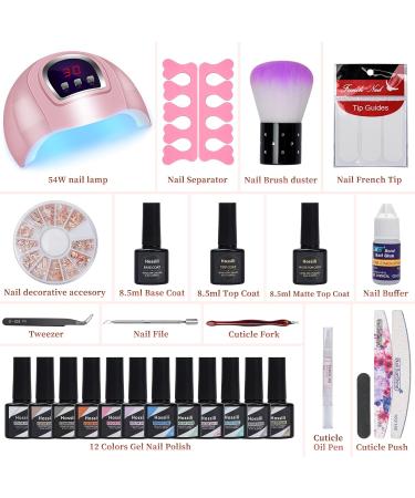 Gel Nail Kit with 54W LED Light - 12 Spring Color Gel Polish Set for Manicure - Starter Kit for Nail Art Lovers - Fashionable Gift Packaging - Buy Online on GoSupps.com