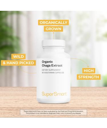 Supersmart - Organic Chaga Extract 1500mg per Day (High Strength) - Wild & Hand Picked Chaga Mushrooms Supplement | Non-GMO & Gluten Free - 90 Vegetarian Capsules - Buy Online on GoSupps.com