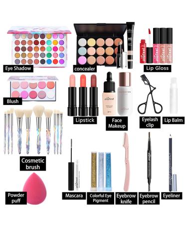 All-in-One Makeup Kit for Beginners | Full Makeup Set for Teen Girls | Eyeshadows Concealer Brush Lip Gloss & More - Perfect Gift - Buy Online on GoSupps.com