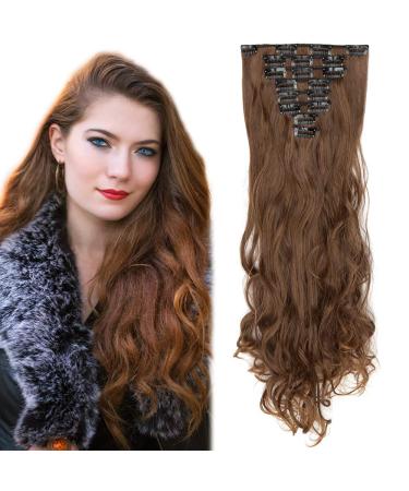SEGO Clip in Extensions Hair Extension Hairpiece 8 Wefts like real hair wavy Light Brown to Honey Blonde 24"(61cm)