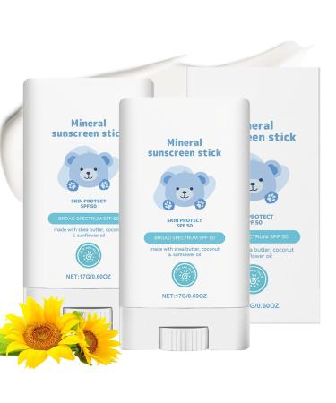 Lot de 2 B ton de Cr me Solaire pour B b Enfants SPF 50 Cr me Solaire R sistante L'eau Min rale en stick Formule Non Grasse Protection UVA et UVB pour Peaux Sensibles et D licates