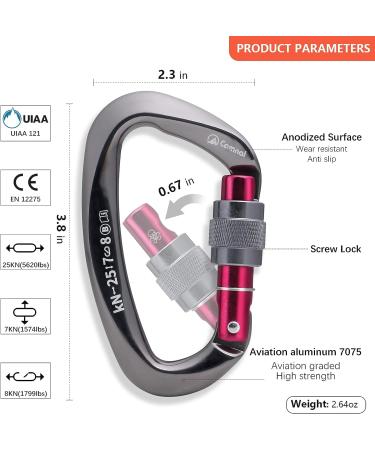 CAMNAL Heavy Duty 25KN Locking Carabiner - UIAA Certified, for Rock Climbing, Mountaineering, Aerial Work - Gray-2 - Buy Online on GoSupps.com