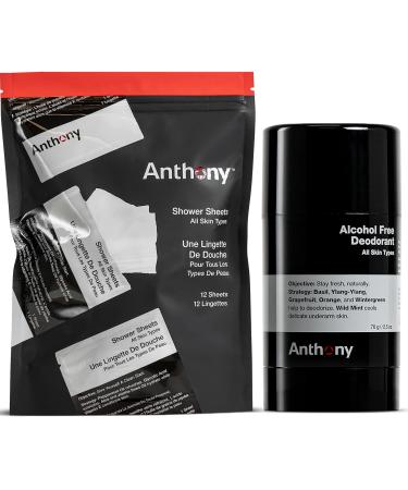 Anthony Shower Sheets 12 Single Pack Sheets Alcohol Free Deodorant 2.5 Fl Oz
