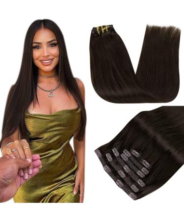 Runature clip in real hair extensions 55cm brown long hair clip clip in real hair invisible 7PCs 120g extensions real hair clip dark brown human hair color #2 55cm-7Pcs #2