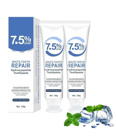 2PCS 7.5% Hydroxyapatite Toothpaste Deep Cleansing Toothpaste Advanced Enamel Protection Gentle and Effective Formula Fresh Mint Flavor for Sensitive Teeth
