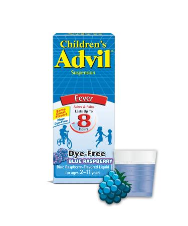 Childrens Advil Suspension (4 fl. oz, Blue Raspberry-Flavored), 100mg Ibuprofen Fever Reducer/Pain Reliever, Liquid Pain Medicine, Ages 2 11